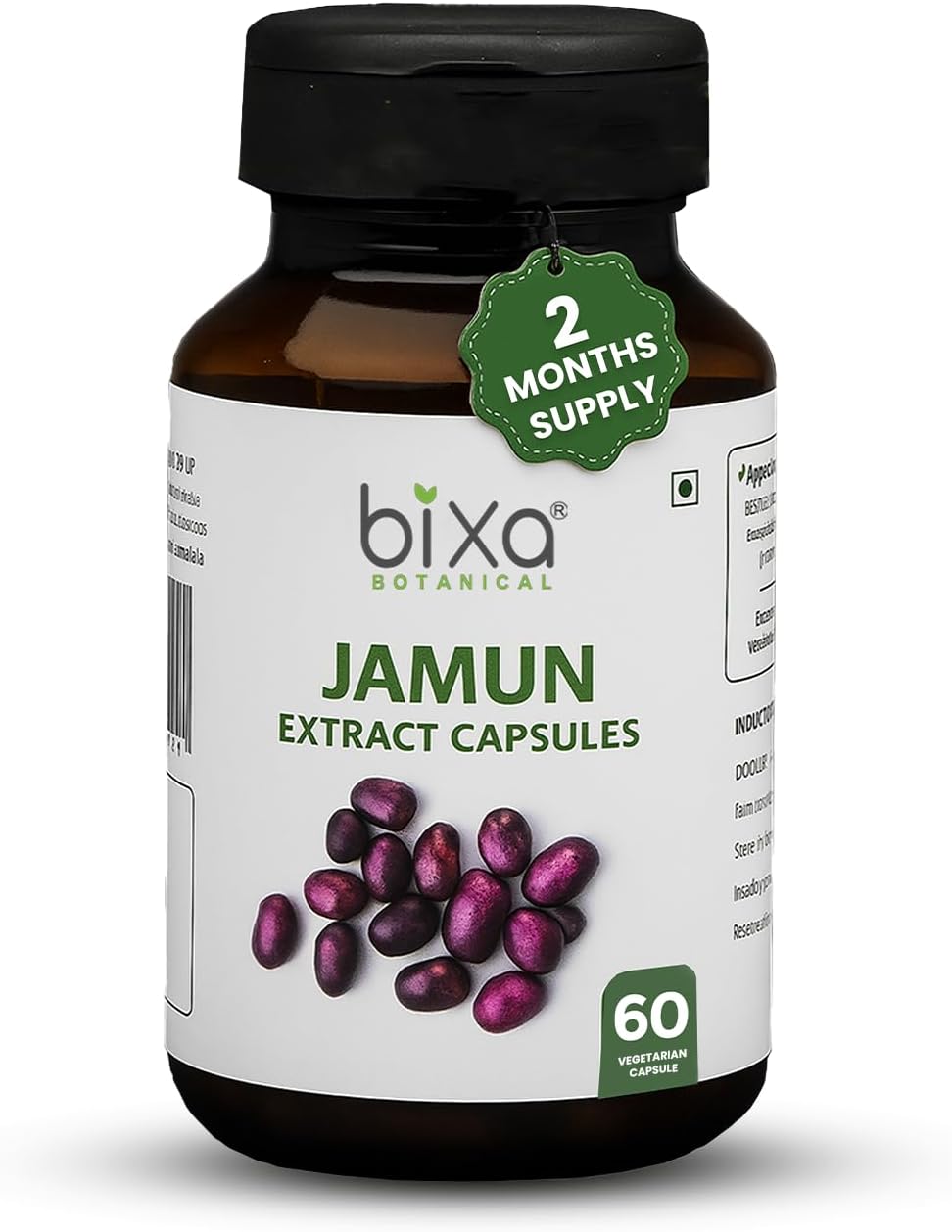 bixa BOTANICAL Ayurvedic Natural Herbal Supplement Jamun Extract Pure Authentic Premium Quality (Eugenia Jambolana/Black Plum) Bitters 5% | Veg Capsules 60 Count (450mg)