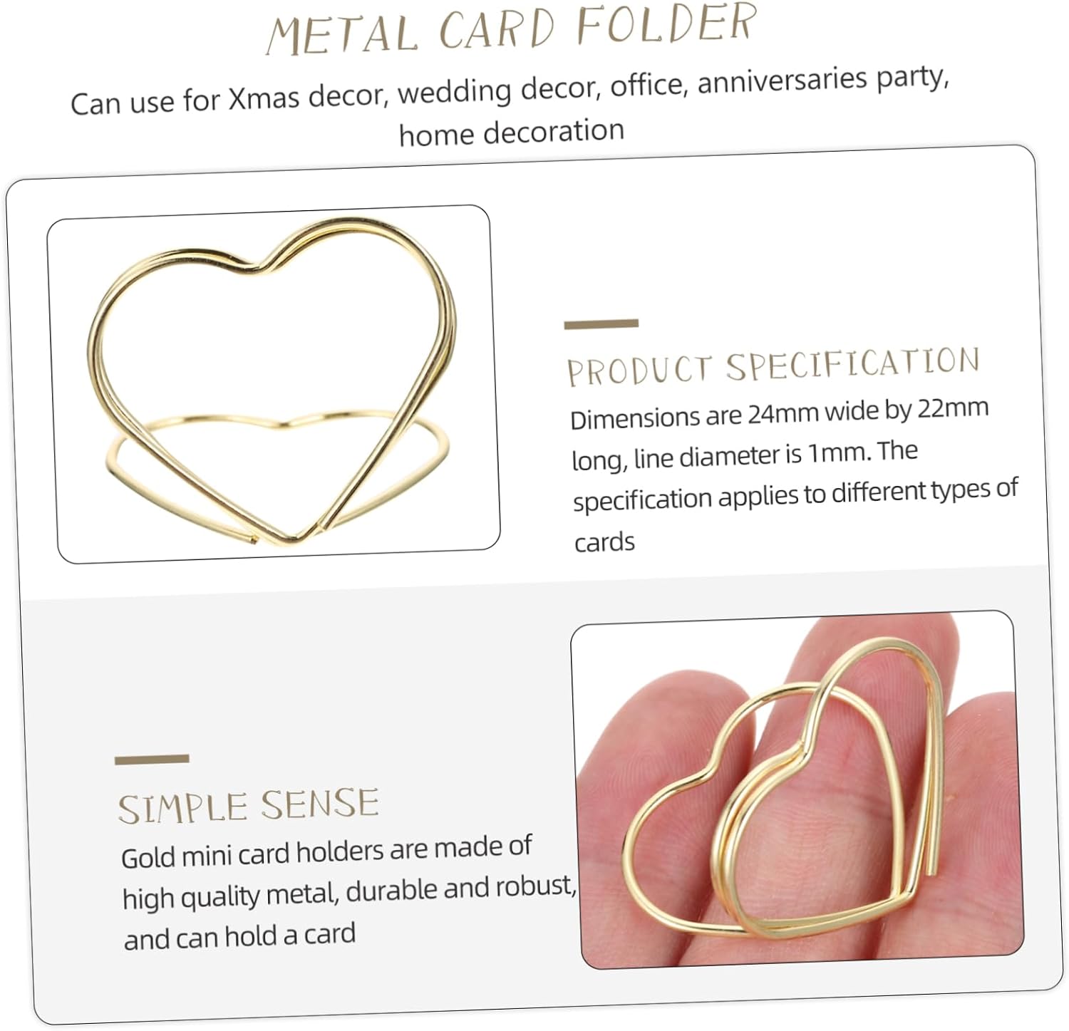 20pcs Gold-Plated Metal Memo Clips Heart-Shaped Business Card Holders DIY Photo Clamps for Table Numbers and Menus