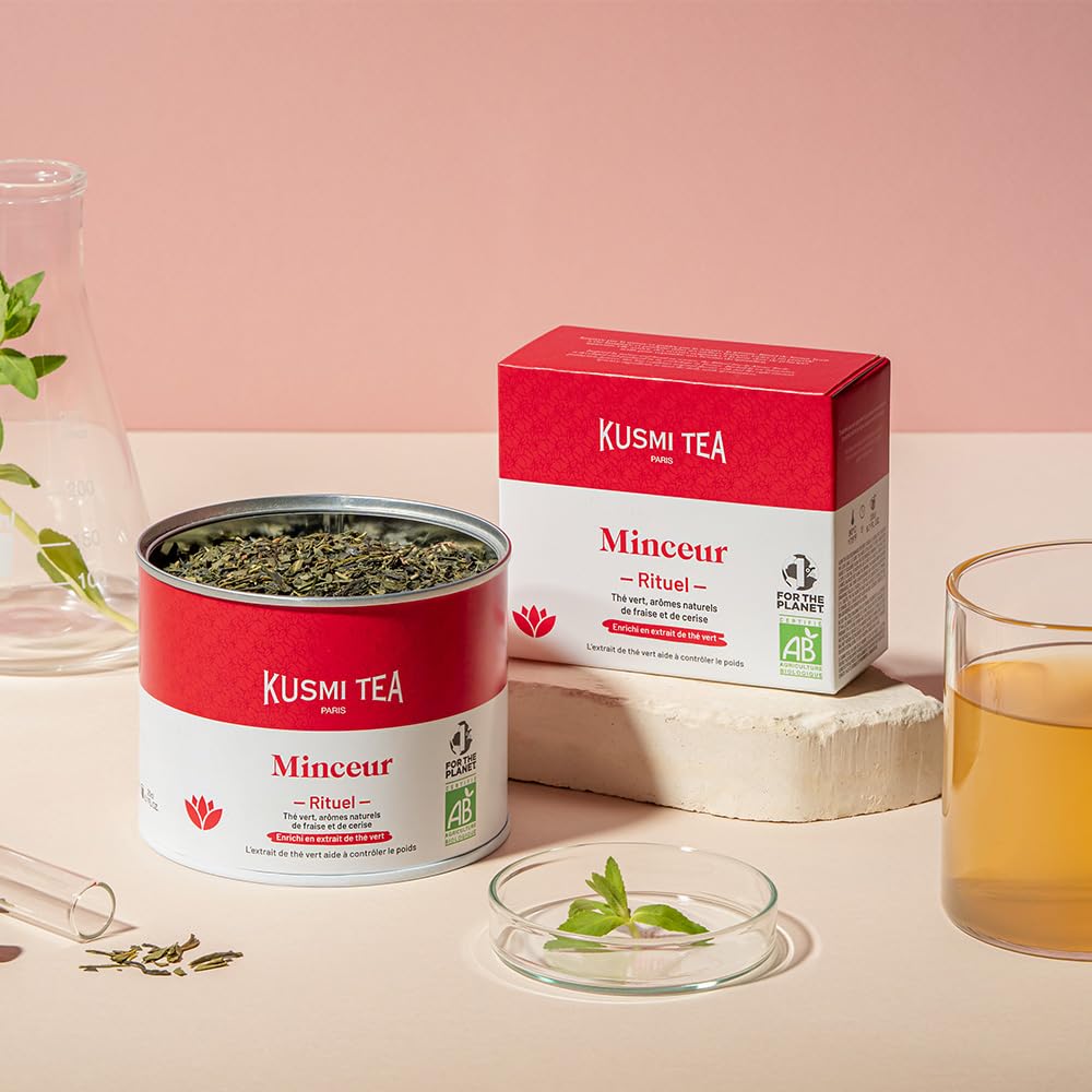 Kusmi Tea - Slim Ritual - Schlankheitstee - Angereichert mit Grüntee-Extrakt - Erleichtert die Gewichtsabnahme - Erdbeere und Kirsche - Loser Tee - 100 g Metalldose für etwa 50 Tassen