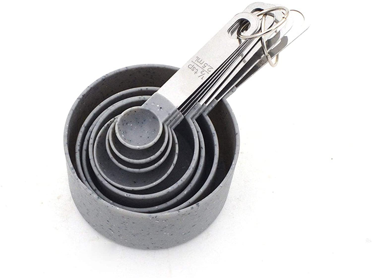 ACiyD Messlöffel Messlöffel, Messbecher und Messlöffel-Set aus Edelstahl mit Silikongriff 8-teiliges Löffel-Backwerkzeug-Set (Blau, 8 Stück) (Grau 8 Stück)