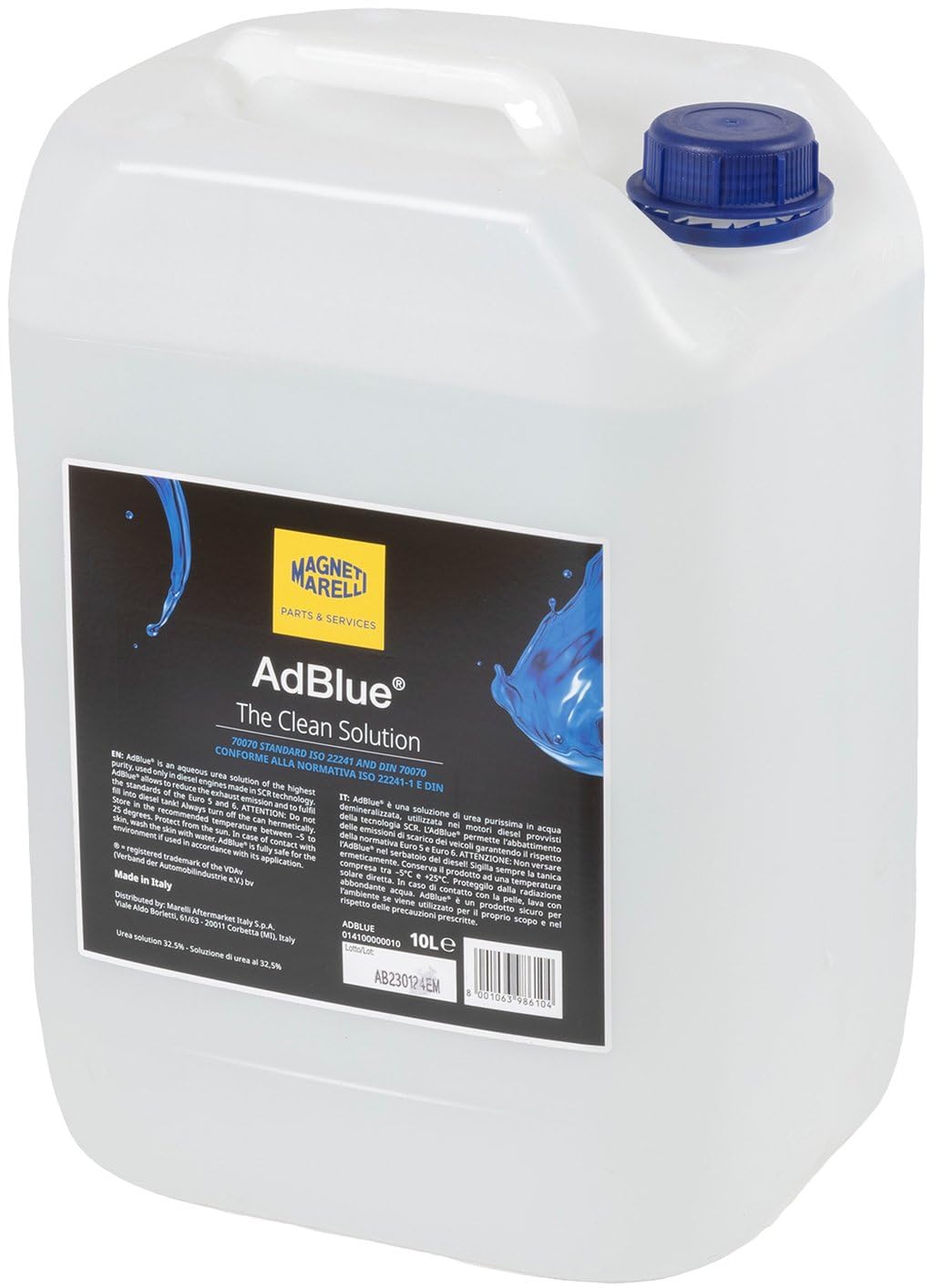 MAGNETI MARELLI AdBlue 014100000010 - Bidón de 10 litros con boquilla para rebosadero | Adblue - Bidón universal SCR de 10 litros con boquilla de llenado, aditivo anticristalización, para gases de escape
