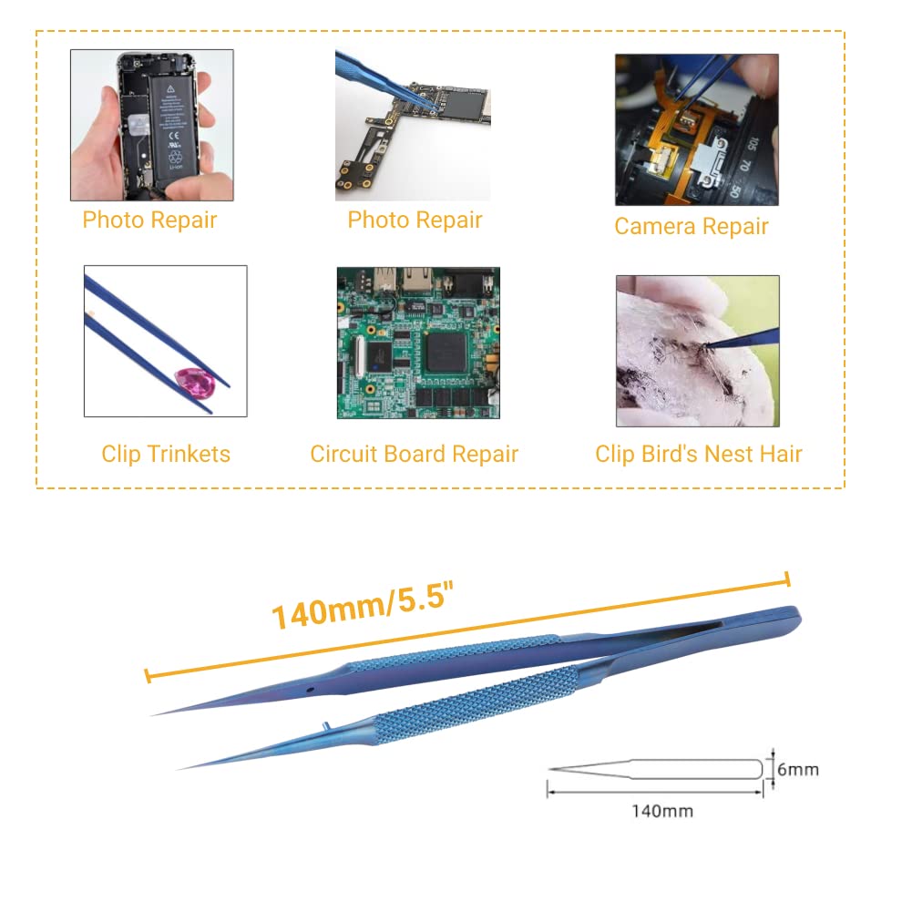 Pinzette per telefoni di precisione, pinzette per microscopio per riparazione cavi per impronte digitali della scheda madre del telefono cellulare in lega Ti, punte 0,15 mm(Pointed Tweezer)