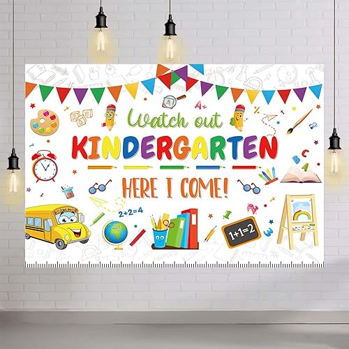 Miniatura 4 de MEHOFOND Fondo blanco de 7 x 5 pies para jardín de infantes para el regreso a clases, fondo de jardín de infantes, con texto en inglés "Here I Come