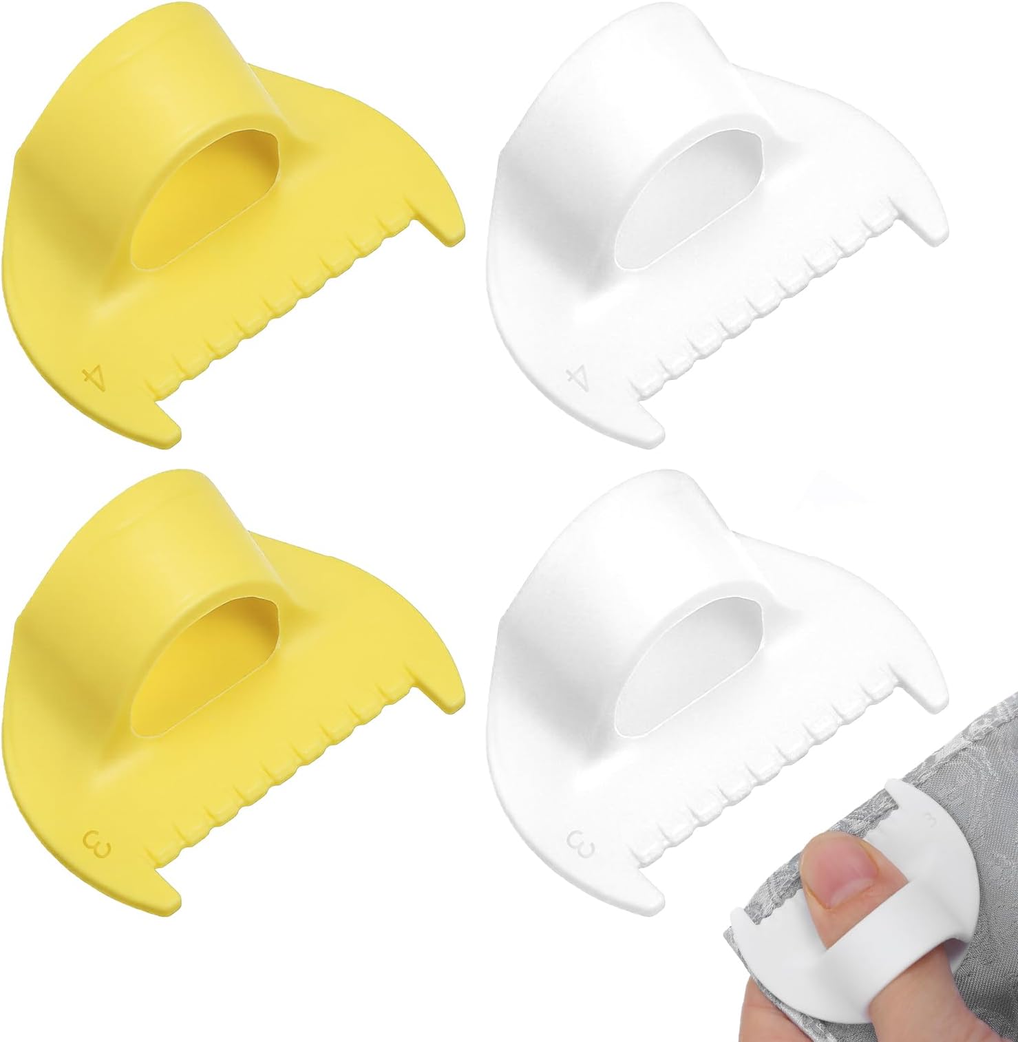 4 Pcs Edge Stitch Lock & Sewing Gauge Edge Sewing Lockranding Tool Sewing Templates Rulers Needle Gauge Quilting Ruler Measuring Tool Seam Gauge Finger Sleeve Seam Guide Ruler 3mm/4mm White/Yellow