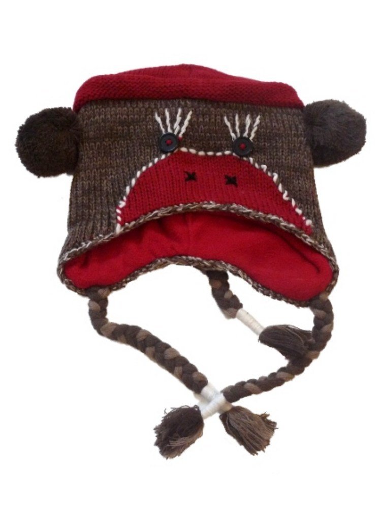 Womens Brown Knit Sock Monkey Peruvian Style Trapper Hat