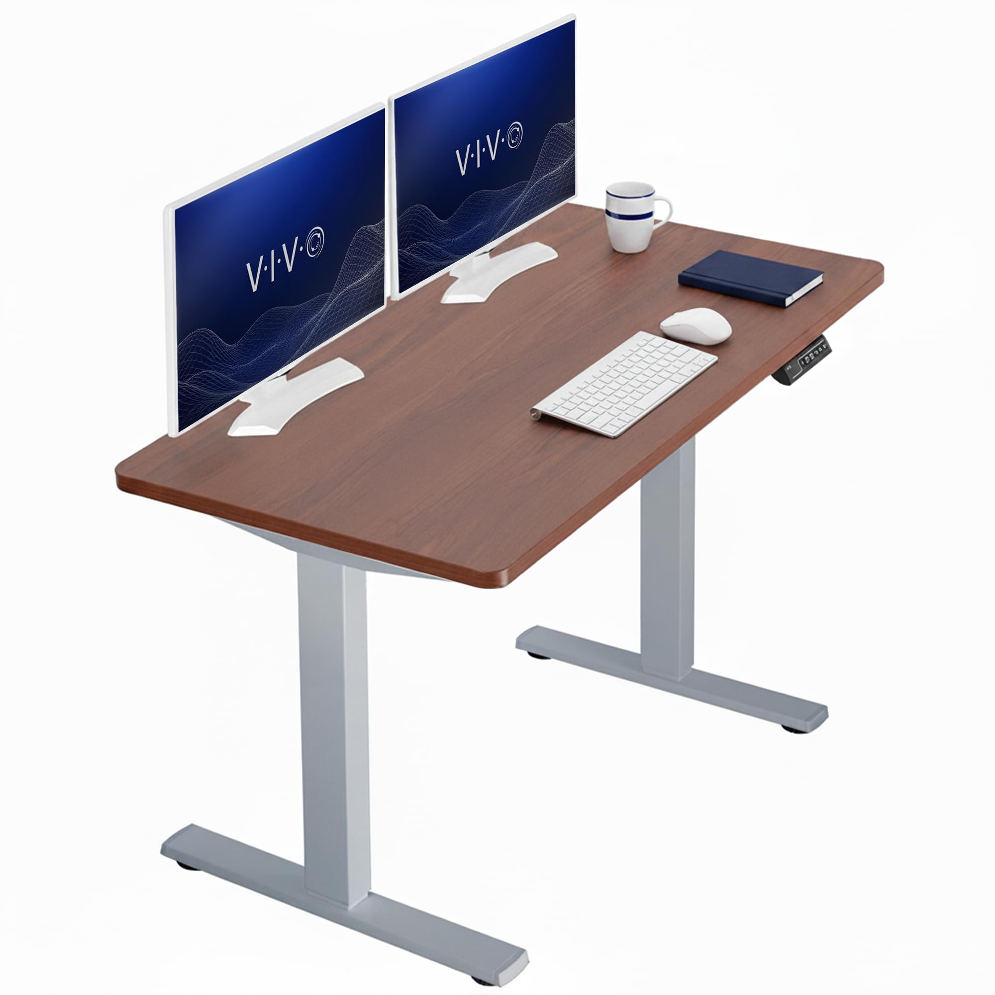 VIVO Electric 43 x 24 in Standing Desk, Memory Height Adjustment, 1B Series, Holds 220 lbs, One-Piece Dark Walnut Top, Gray Frame, DESK-KIT-1G4D