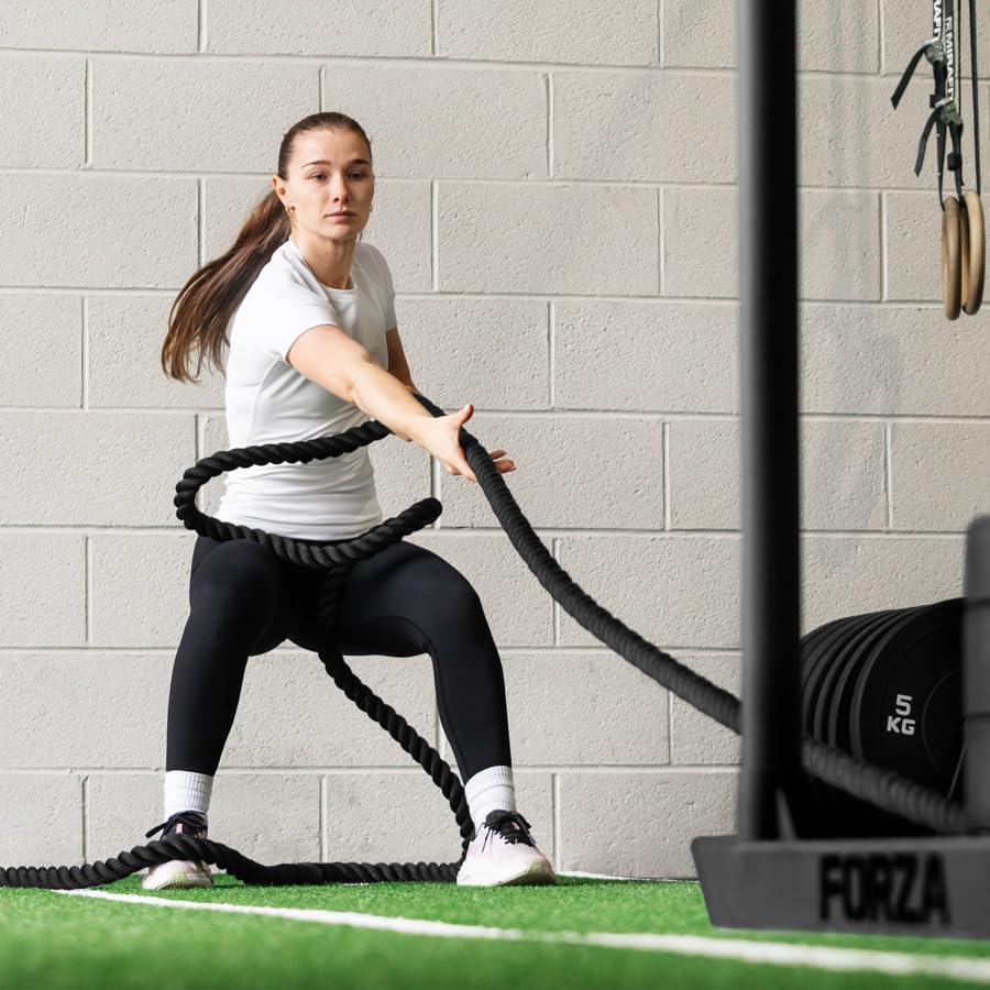 FORZA Corda per slitta da palestra, 15 m, in poliestere resistente, con gancio in acciaio e moschettone, per allenamento di forza, condizionamento e resistenza per palestre e atleti
