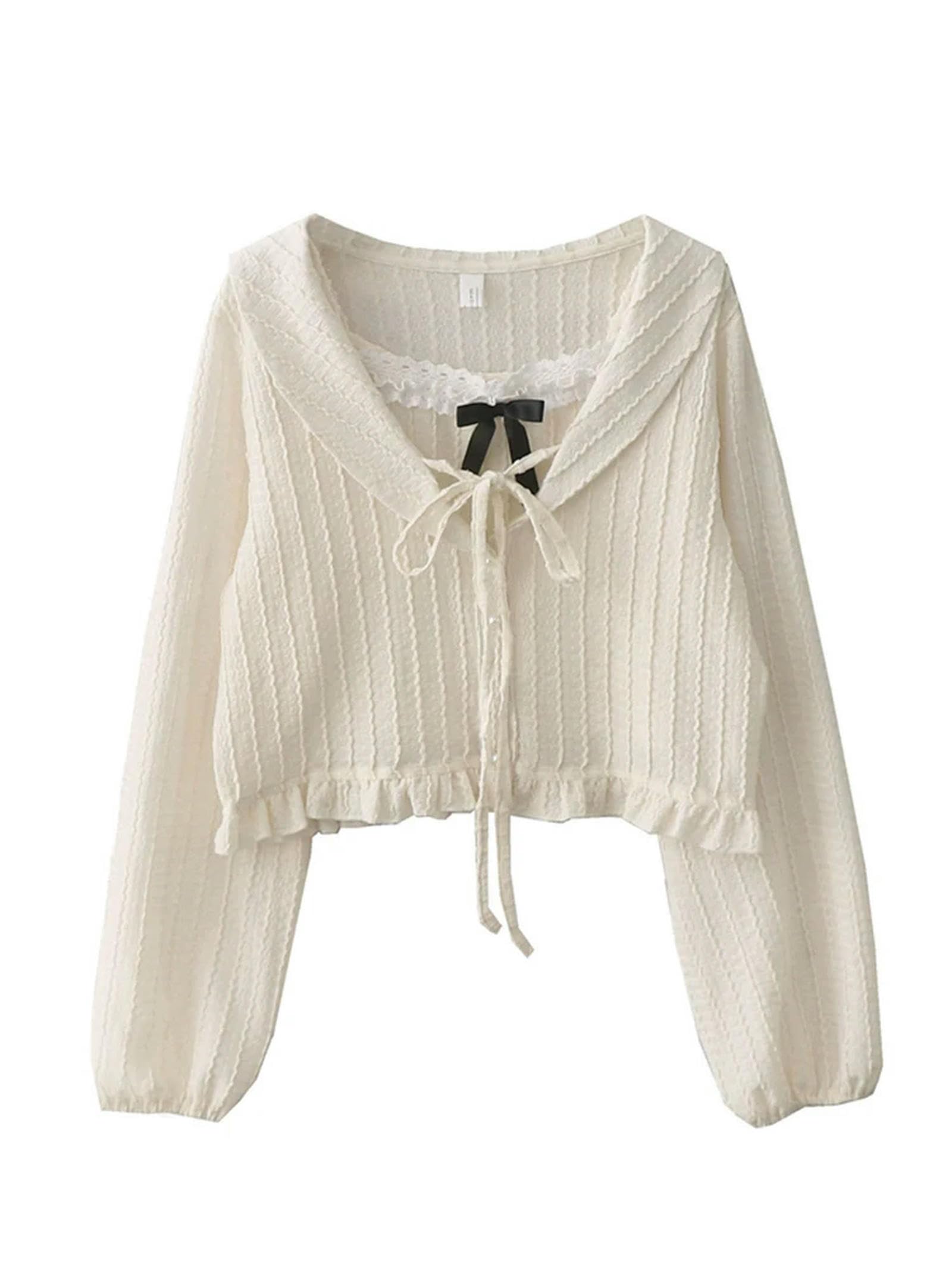Frauen Koreanische Mode Zwei Stücke Set Französisch Vintage Lange Ärmel Einfarbig Mori Mädchen Bogen Halter Top Ins Straße Nette