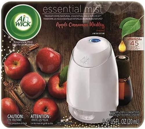 Air Wick Difusor de aceites esenciales, difusor de aceites esenciales, (difusor + 1 repuesto), mezcla de manzana y canela, aroma de otoño, aerosol