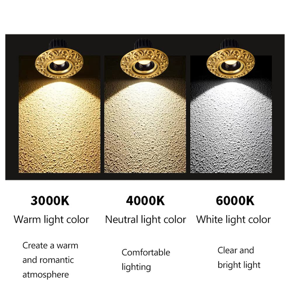 Lot de 4 appliques de plafond, spots muraux, spots encastrables, spots encastrables au plafond, intensité variable à 3 couleurs, lampe à bulbe oculaire en laiton, 5 W 12 W, salle à manger.
