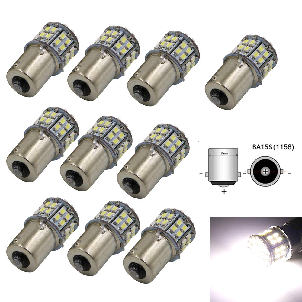 S25 シングル球 LED（P21W 1156 S25 G18 BA15S）バックランプ 1206SMD 50連 ホワイト ピン角180度 6000-6500K 12V車用 10個入り