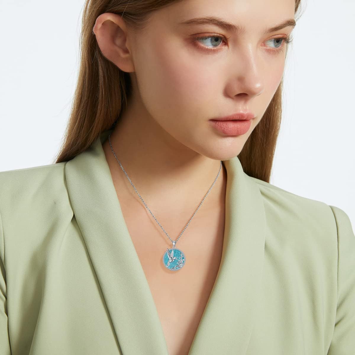 Hummingbird Necklace 925 Sterling Silver Gemstone Humming bird Pendant with Flower Animal Jewelry Gifts for Women Wife - Image 2