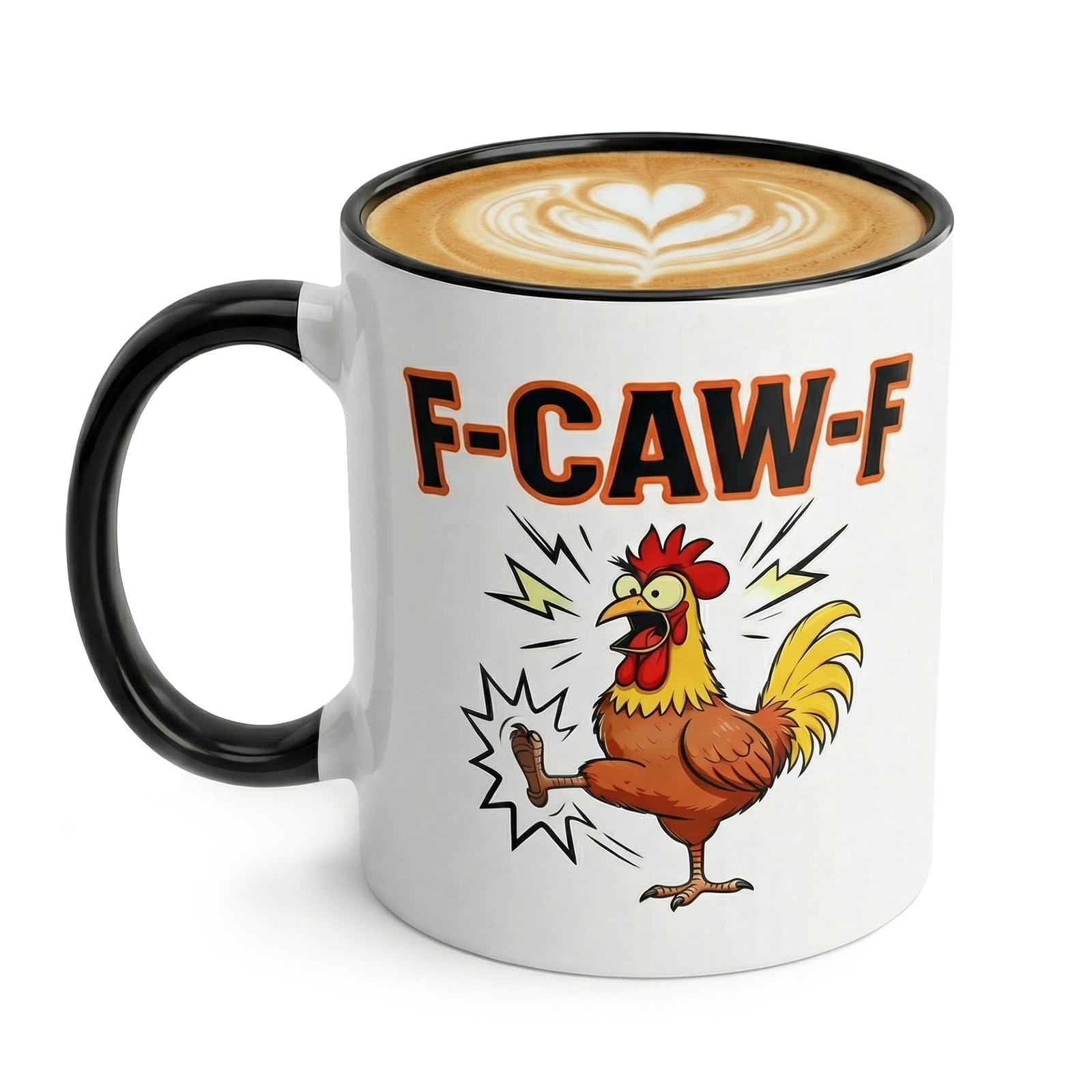 CECOMBINE F-Caw-F Funny Chicken Mug, 11oz F-Caw-F Ceramic Coffee Mug, Ceramic Farmhouse Themed Mug for Coffee Milk Tea, Farm Animal Humor Gift for Friends, Coworkers & Party Lovers(Black/White)