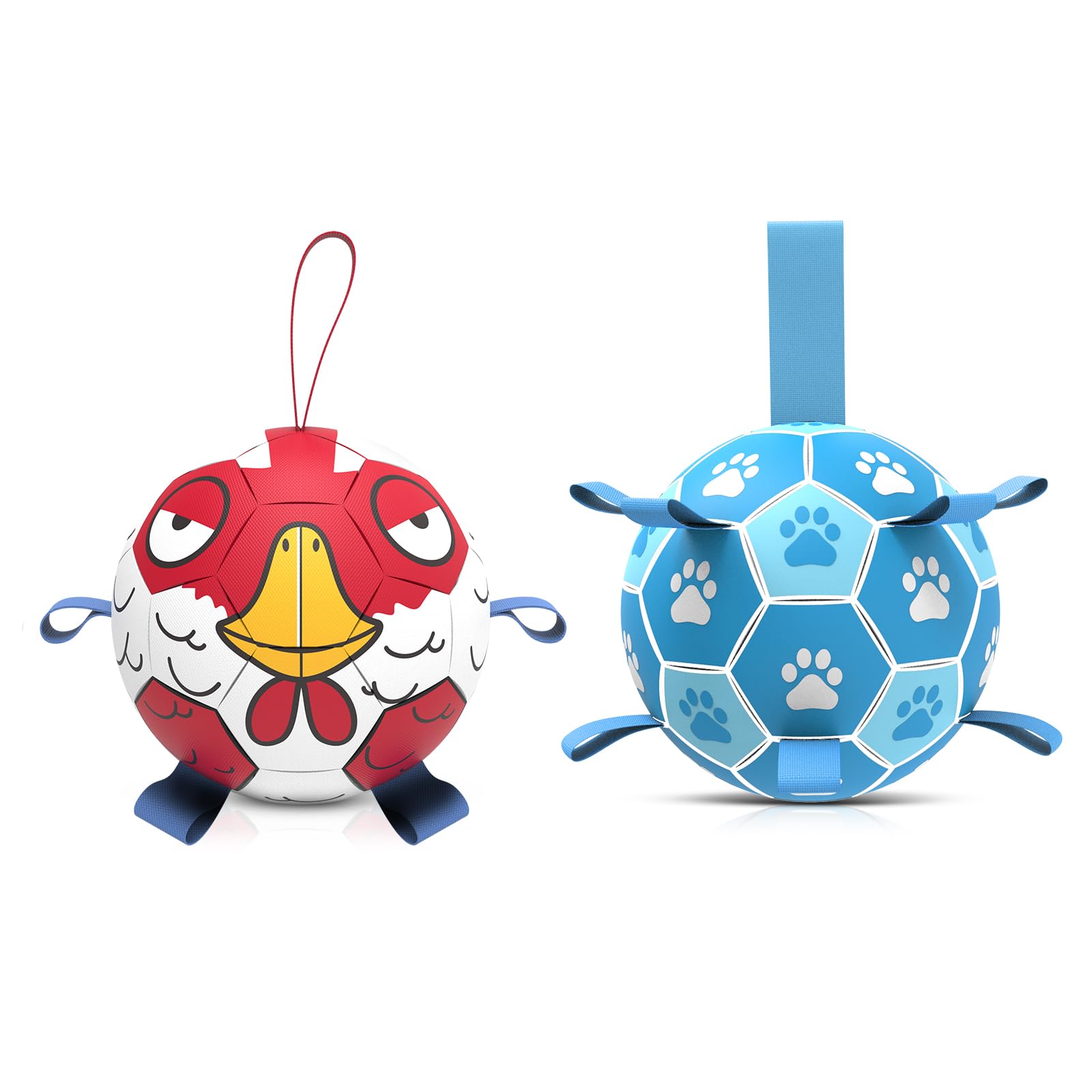 QDAN 2 Pack Dog Toys Soccer Balls with Straps for Small Medium Tug of War Toy Dog Birthday