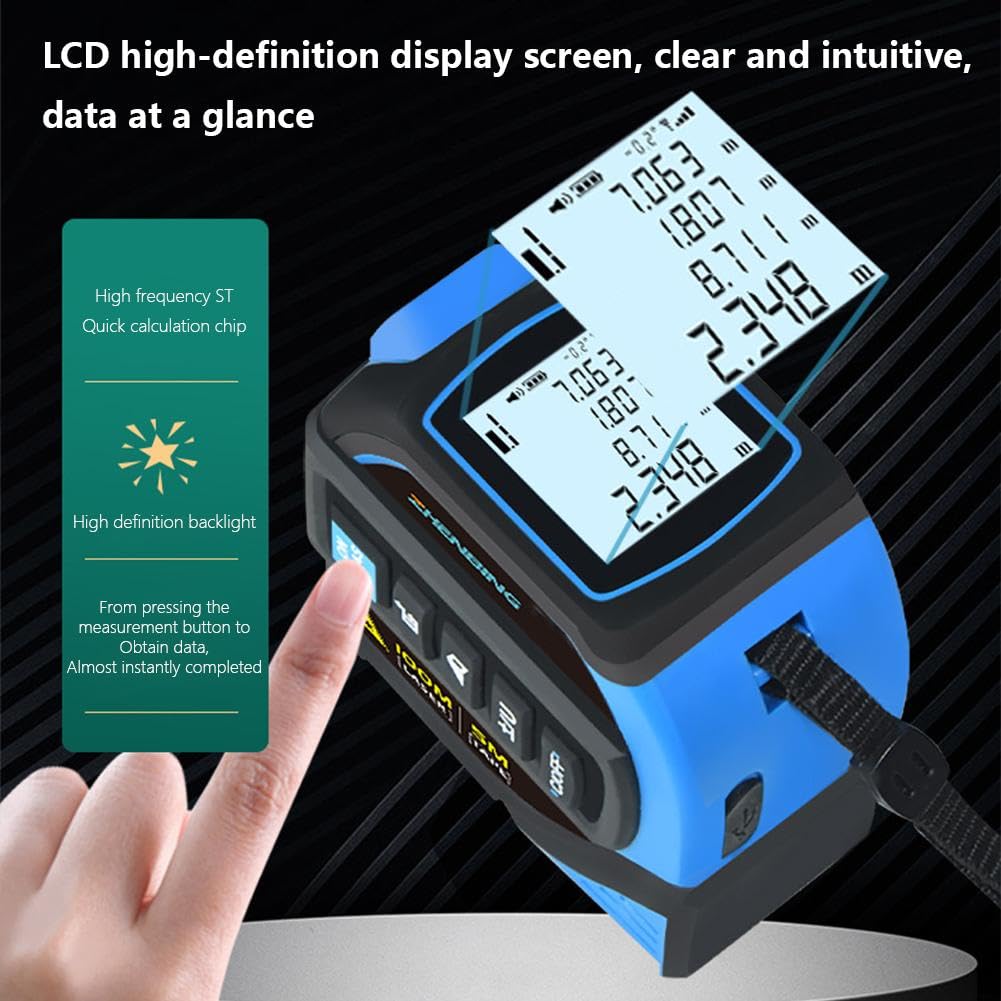 Mètre ruban 4 en 1 avec réticule de niveau, écran LCD rétroéclairé, haute précision ± 2 mm, rechargeable, pour bricolage et construction, mesure 40/60/80/100 m