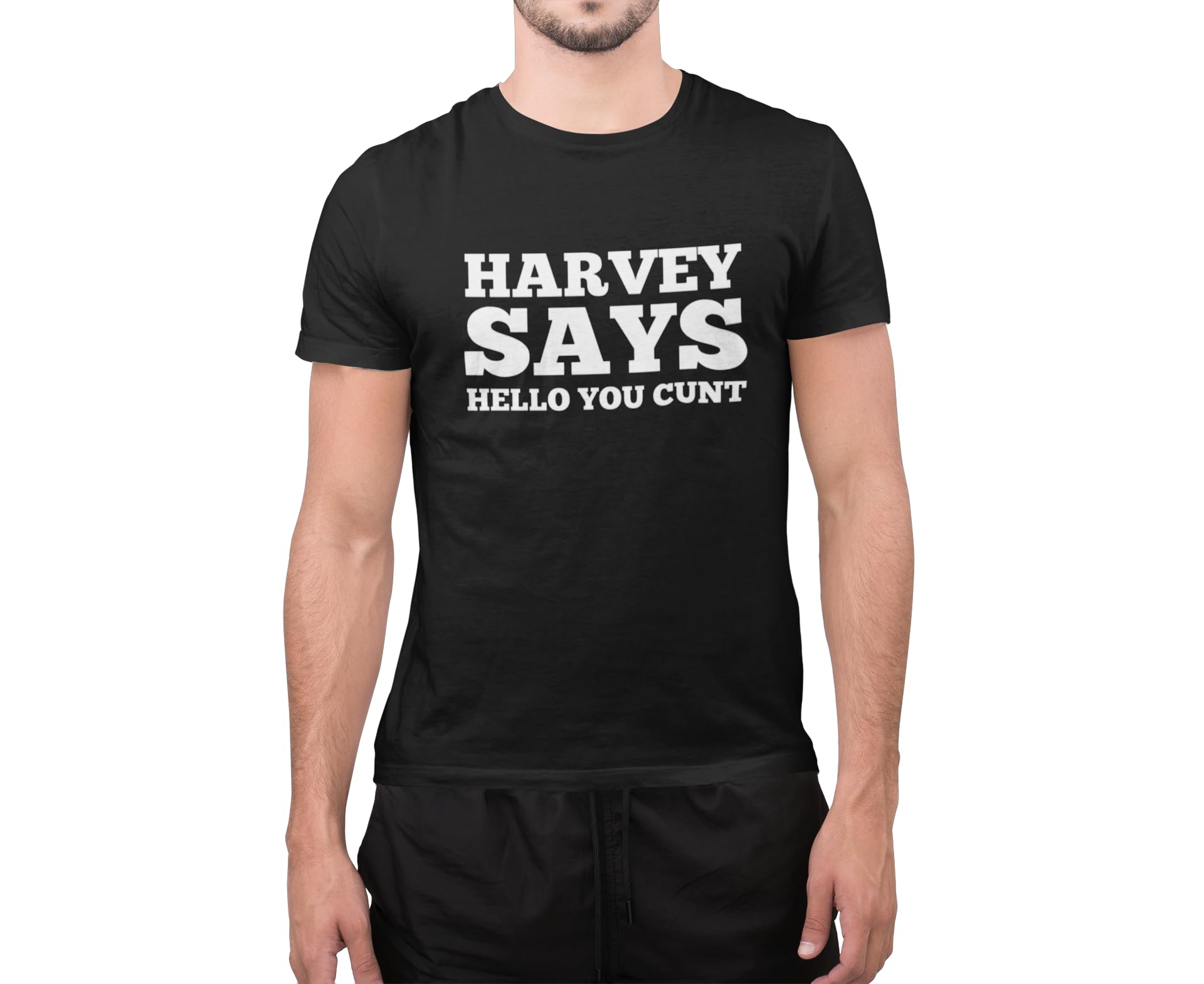 Graphic Impact Unisex Black Funny Harvey Says Hello You Cnt Sarcastic Novelty Mean Slogan T-Shirt (, Small)