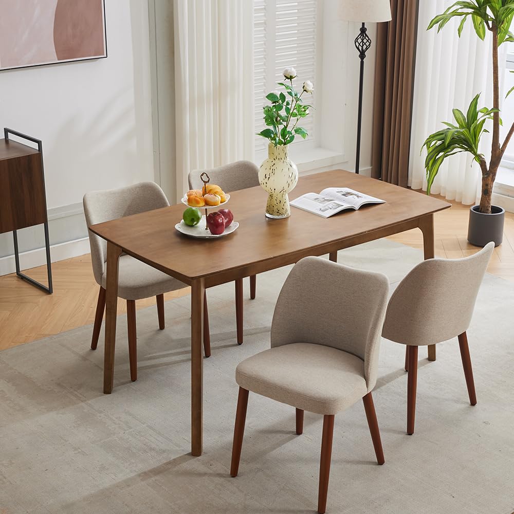 Dining Chair Set of 2 Linen Upholstered Dining Chair with Wood Legs, Wing Backrest, Wooden Kitchen Chair, Kitchen Chairs with Thick Cushions for Dining Room, Living Room, Khaki