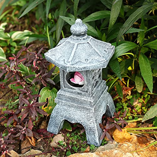 Mibung 13 Inch Solar Pagoda Lantern Outdoor Statue, Pagoda Sculpture With Solar Lotus Light Asian Decor Zen Garden Art Japanese Temple Pagoda Lamp For Patio Yard Lawn Home Decorations Ornament Gift thumb #8