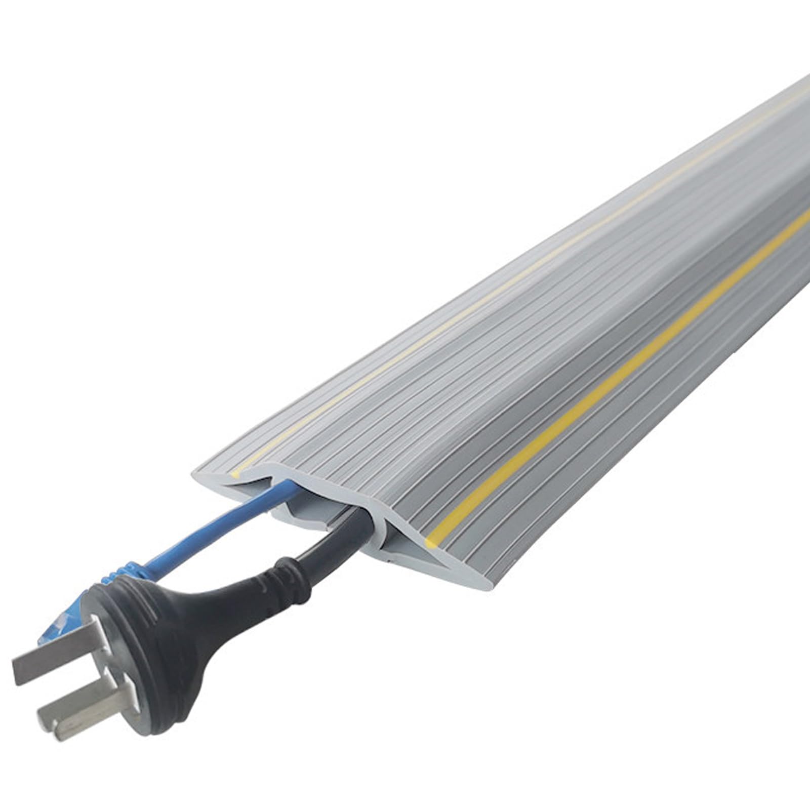 Pasacables Suelo de 100 cm, Ocultador de Canaleta Cables Suelo, Canaletas para Cableado de Goma, Prevenir Tropiezos, Cavidad para Cables: 2,2 cm (Ancho) X 1 cm (Alto)(Gray)