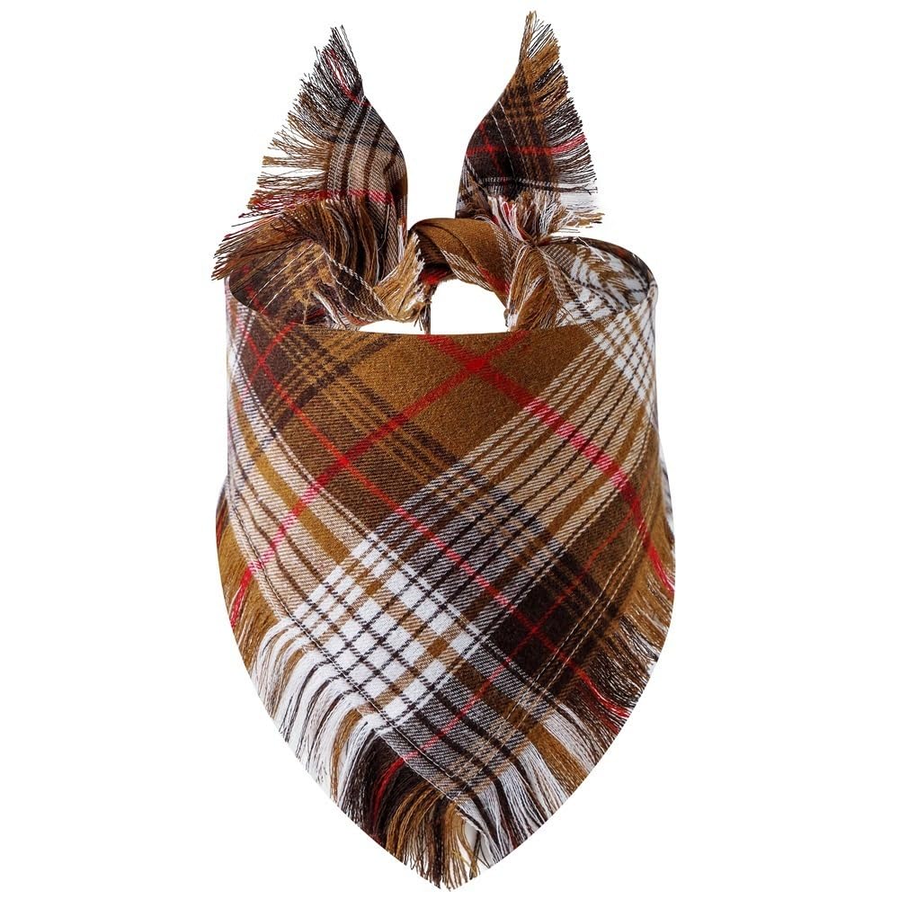 Dog Bandanas, Cotton Plaid Dog Scarfs Washable Triangle Pet Bibs Kerchief for Small Dogs Medium Large Dogs,Light Brown