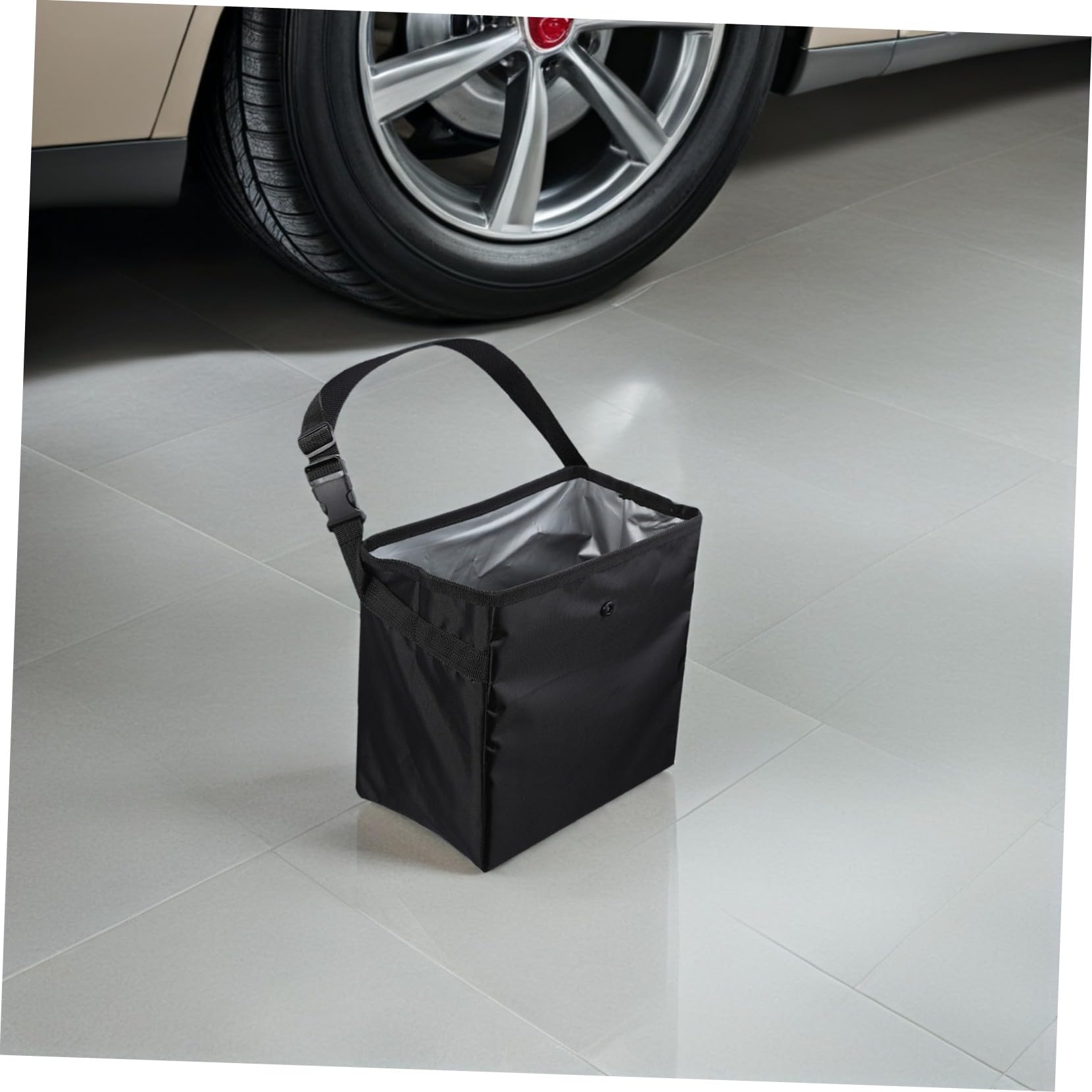 2 Stück Auto Abfalleimer 8, 5l aus Nylon und Pvc Schwarz | Tragbarer Organizer für Werkzeug und Spielzeug, Auslaufsicherer Behälter, für Reise und Camping