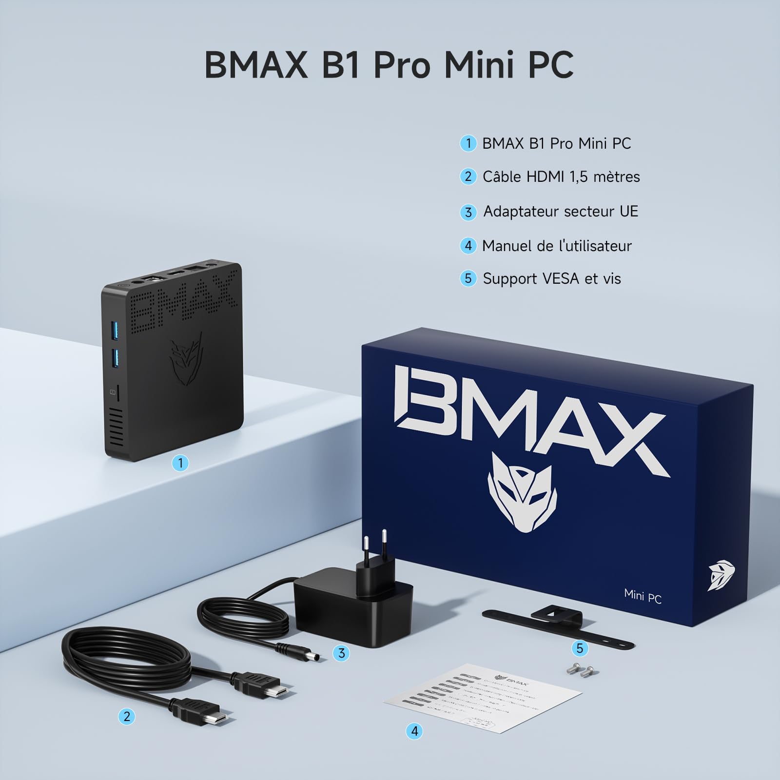 BMAX B1Pro Mini PC 8 Go DDR4 128 Go eMMC W-11 Pro Gemini Lake N4000 (jusqu'à 2,6 GHz) Double écran Prend en Charge 4K HDMI, WiFi 2,4 G/5 G, Bluetooth 4.2 PC Domestique, Ordinateur de Bureau