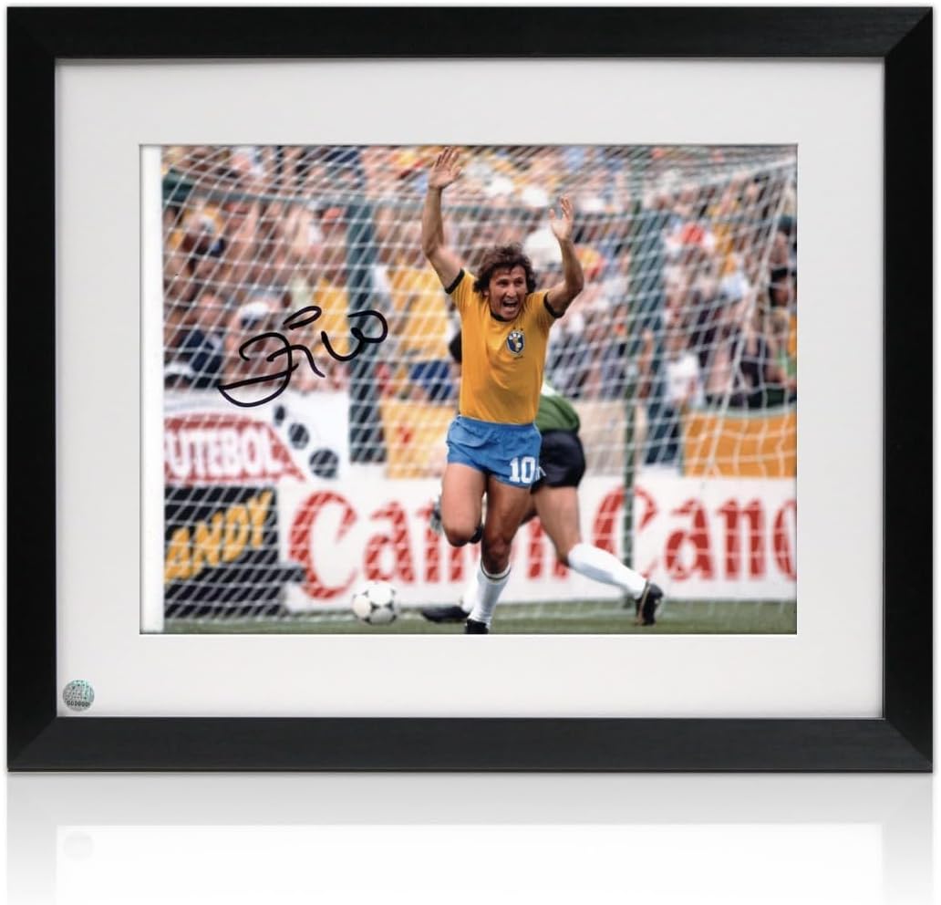 Zico Signed Brazil Soccer Photo: 1982 Goal. Framed