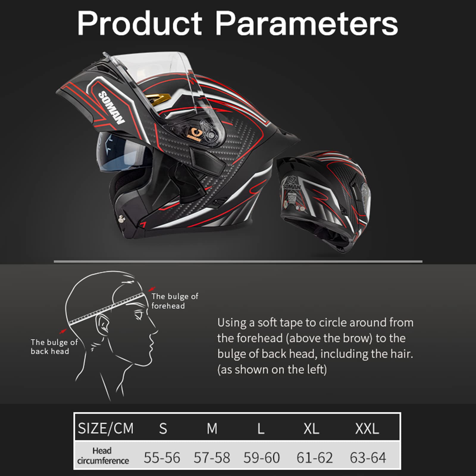 Casque Moto Modulable Flip-up - Double Visière, Certifié ECE, Pour Scooter Et Moto (tailles 55-64 Cm)