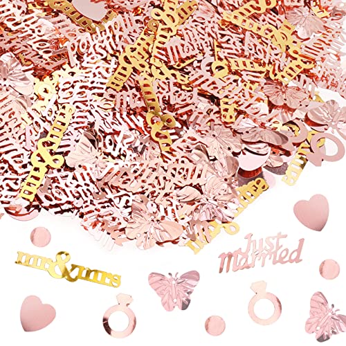 Just Married Konfetti Set - 250 Stück Gold-Grüne Hochzeitsdeko Für Tisch & Party
