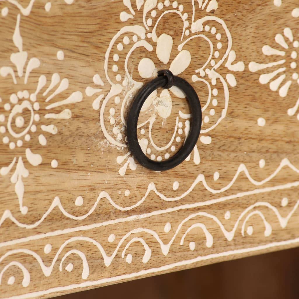 Mobile Porta TV in Legno Massello di Mango 120x30x40 cm con 2 Cassetti e Ripiani, Credenza Rettro Dipinta a Mano per Soggiorno, Mobile Hi-Fi con Gambe in Acciaio