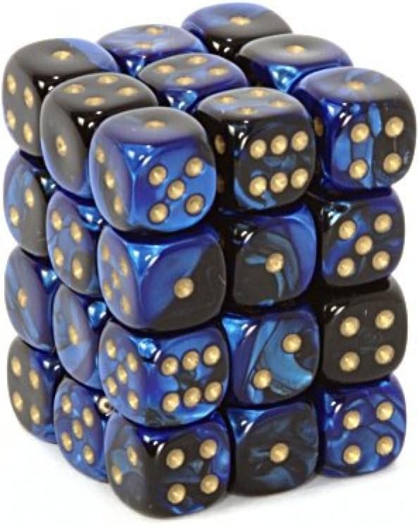 Chessex Dice D6 Sets: Gemini Black & Blue with Gold - 12Mm Six Sided Die (36) Block of Dice