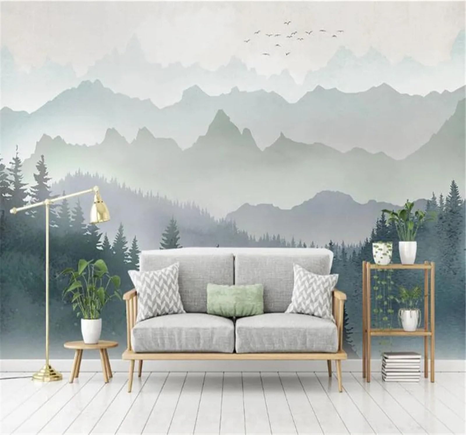 Tzxztt Minimalist Watercolour Geometric Mountains Forest Modern 3D Wallpaper Premium Textured Silk Neutral Tones Material Ideal for Living Room Bedroom-150cm×105cm
