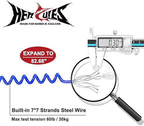 Miniatura 84 de HERCULES M4 Fishing Lanyard, Fishing Pole Tether, Kayak Paddle Leash, Heavy Duty Retractable Coiled Lanyard for Fishing, Rods, Pliers, Boating