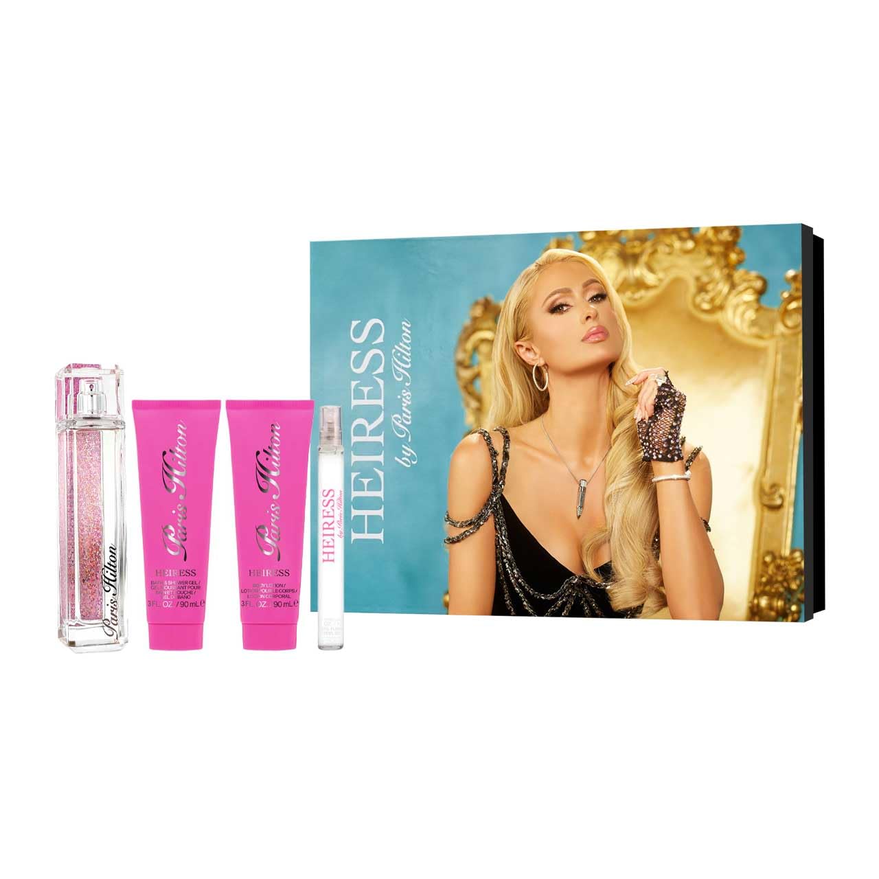 Heiress for Women - 4 Pc Gift Set 3.4oz EDP Spray, 0.34oz EDP Roll-On, 3oz Body Lotion, 3oz Bath and Shower Gel