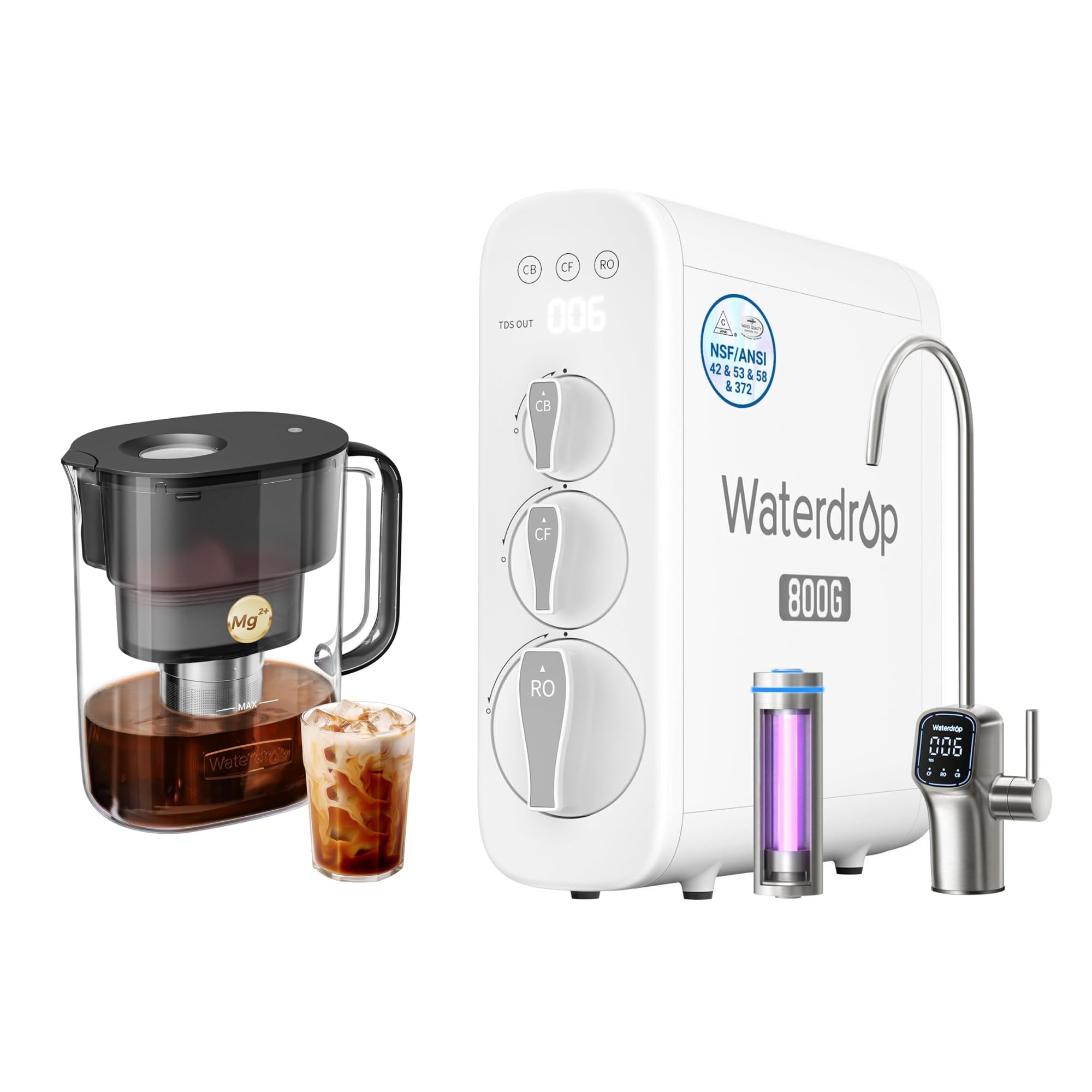 Waterdrop G3P800 Reverse Osmosis System, 800 GPD Fast Flow, with Cold Brew Coffee Maker, 7 Stage Filtration, Well-Balanced Acidity, Unlocks Flavor and Aroma, BPA-Free