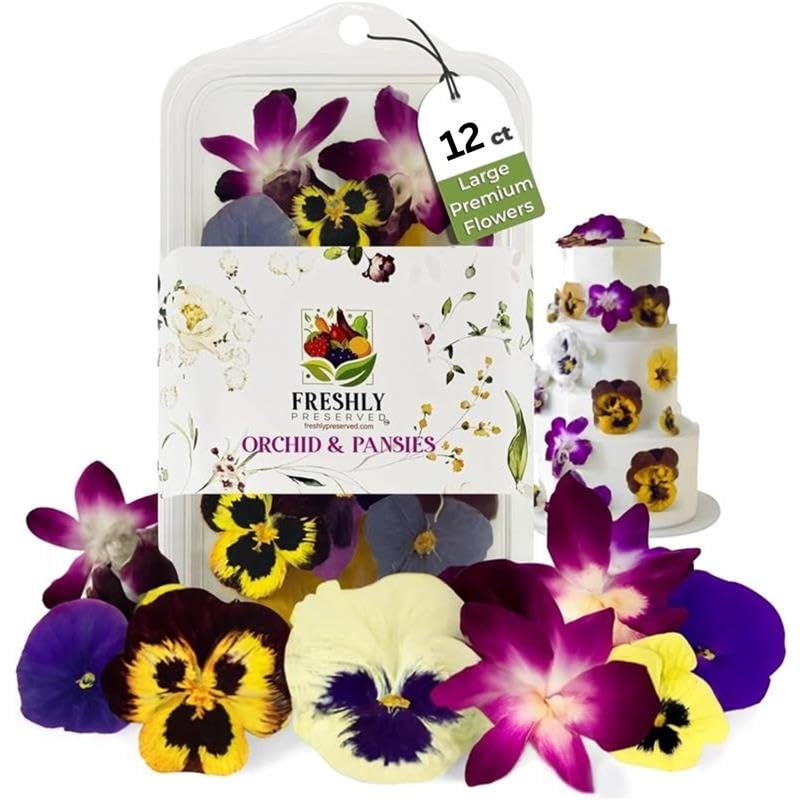 Small Pansy and Orchids Freeze-Dried Edible Flowers - Edible Dried Flowers for Cakes Decoration, Drink, Cocktails, Resin Art & DIY Crafts - USA-Grown Whole Bloom - 12 Count - 0.1 Oz