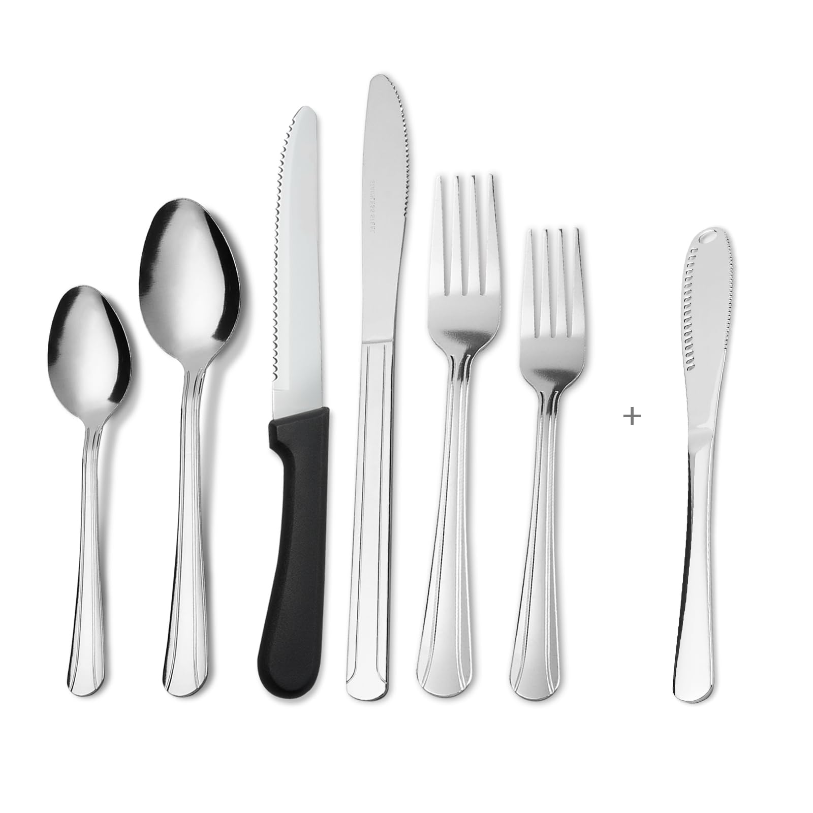 KOOMADE Silverware Set with Butter Knife - Dominion 25 PCS 18/0 Stainless Steel Flatware Utensils Cutlery Set For 4 Including Steak Knife Fork and Spoon for Home, Restaurant, Party, Dishwasher Safe