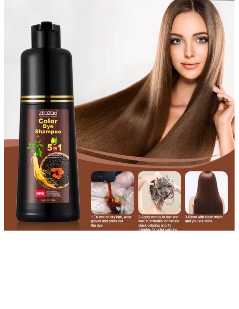 Ztazaki 5-in-1 Colour Dye Shampoo, 250ml, Natural Hair Colouring