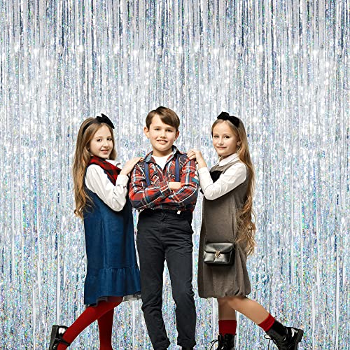 Goer 3.2 Ft X 9.8 Ft Metallic Tinsel Foil Fringe Curtains Party Photo Backdrop Party Streamers For Birthday,Graduation,New Year Eve Decorations Wedding Decor (3 Pcs, Shiny Silver) #TOP4