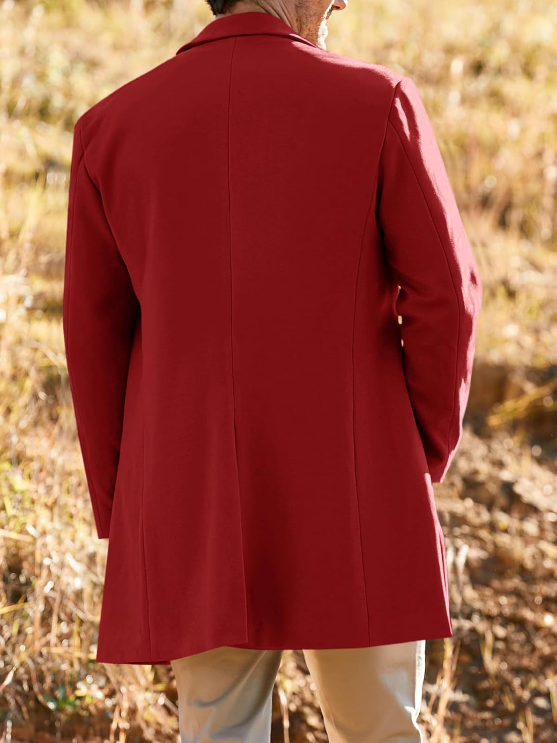 PASLTER Mens Trench Coat Slim Fit Notched Collar Fall Winter Single Breasted Pea Coat Warm Soft Overcoat