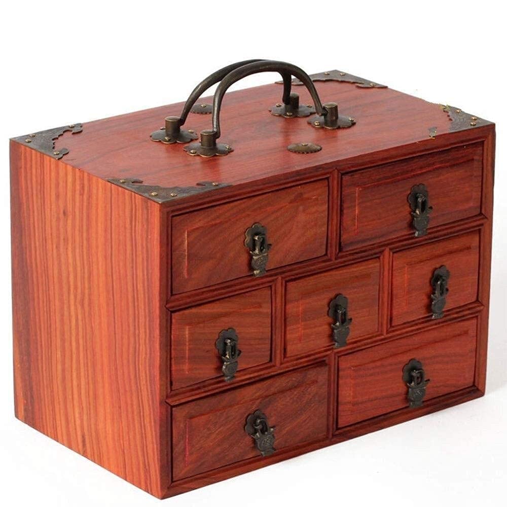 SDdPulse Jewelry Case Organiser Jewellery Chest Retro Handle Jewelry Box Wooden Ladies Jewellery Box Storage Gift,