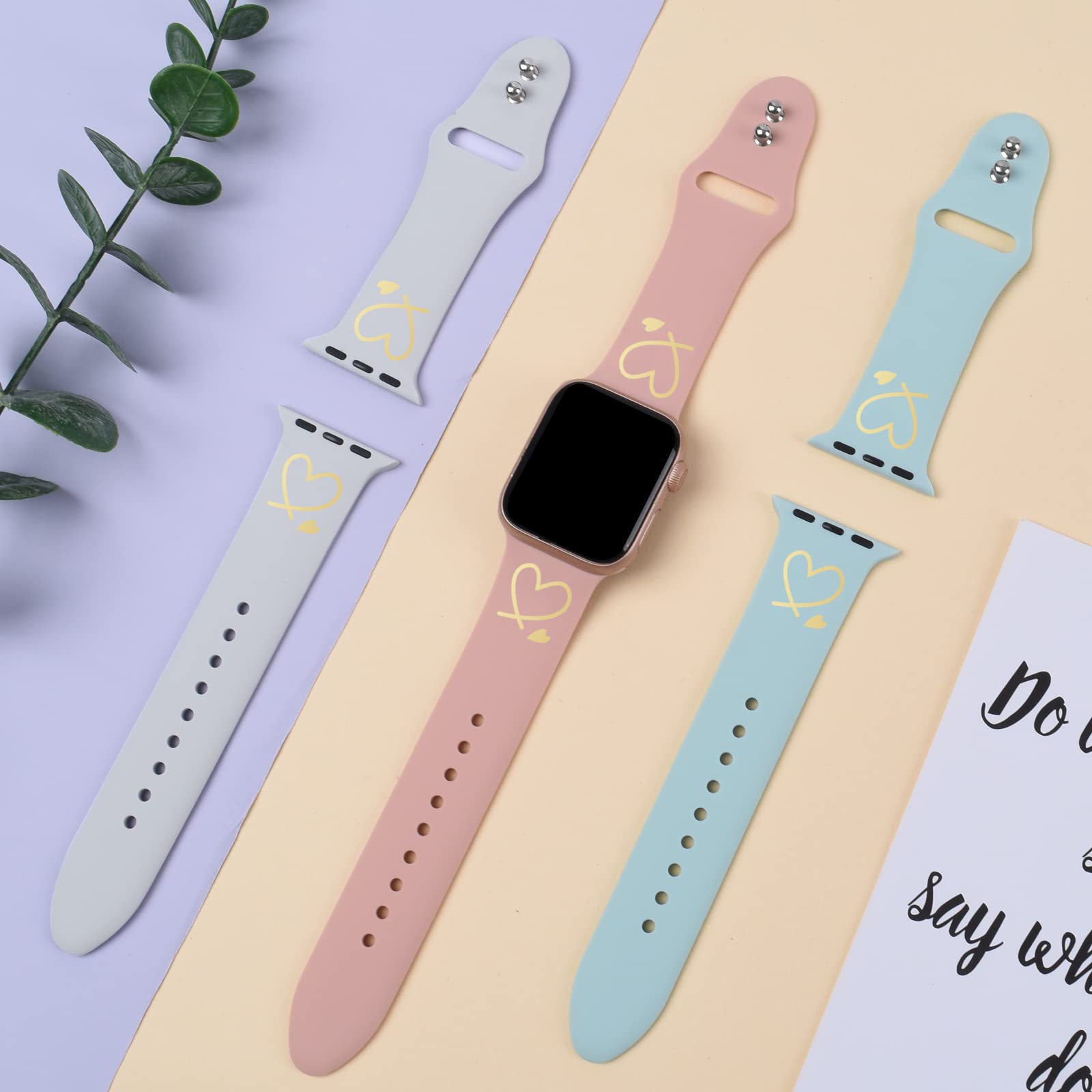 Compatible con Apple Watch Band de 1.496 pulgadas, 1.575 pulgadas, 1.614 pulgadas, para mujeres y hombres, correa de silicona con diseño único de amor para iWatch Series SE 7, 6, 5, 4, 3, 2, 1, color rosa 4