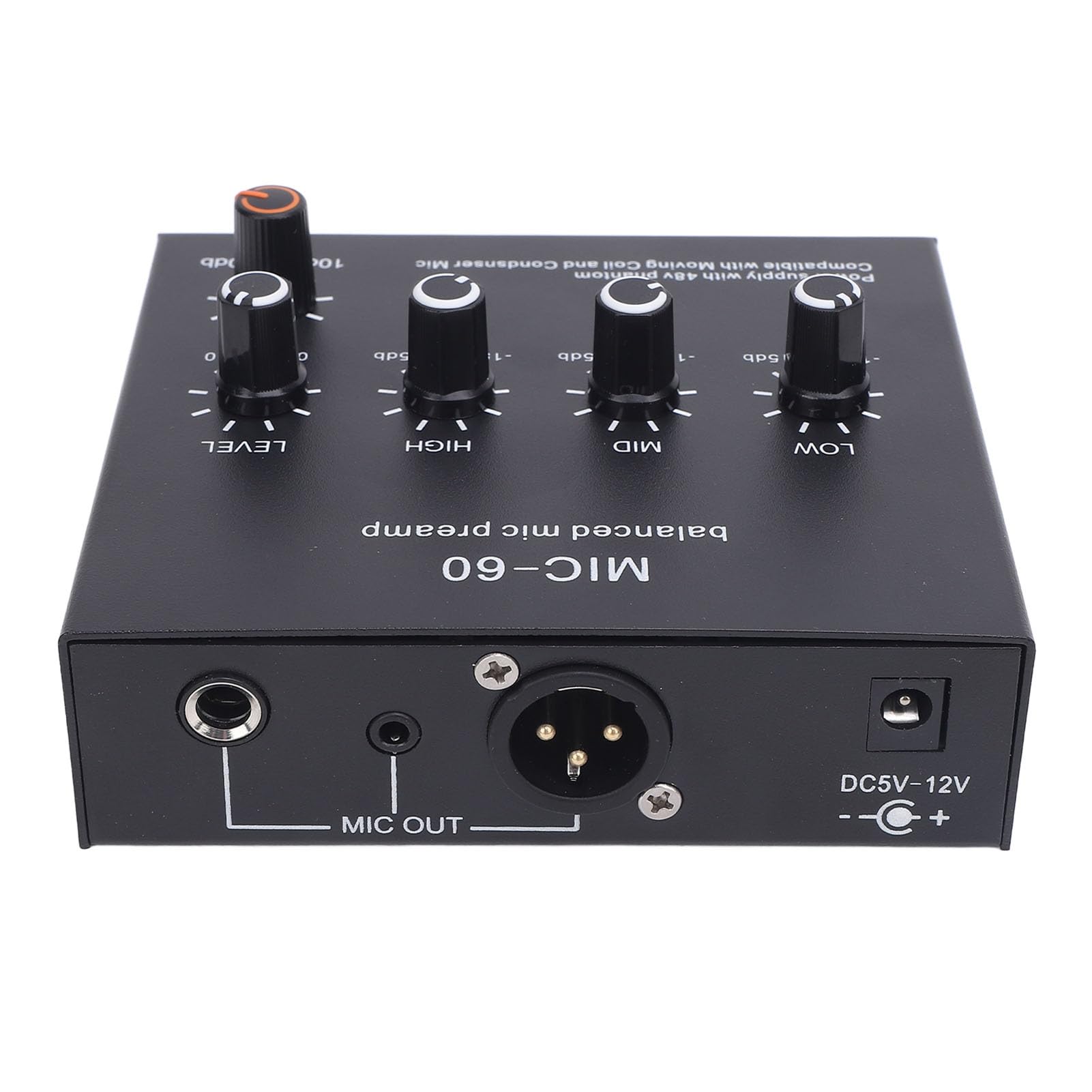 Preamplificador de micrófono XLR balanceado SustVita con ganancia de 10-60 dB, potencia de 48 V para micrófonos dinámicos y de condensador, un amplificador de ganancia de