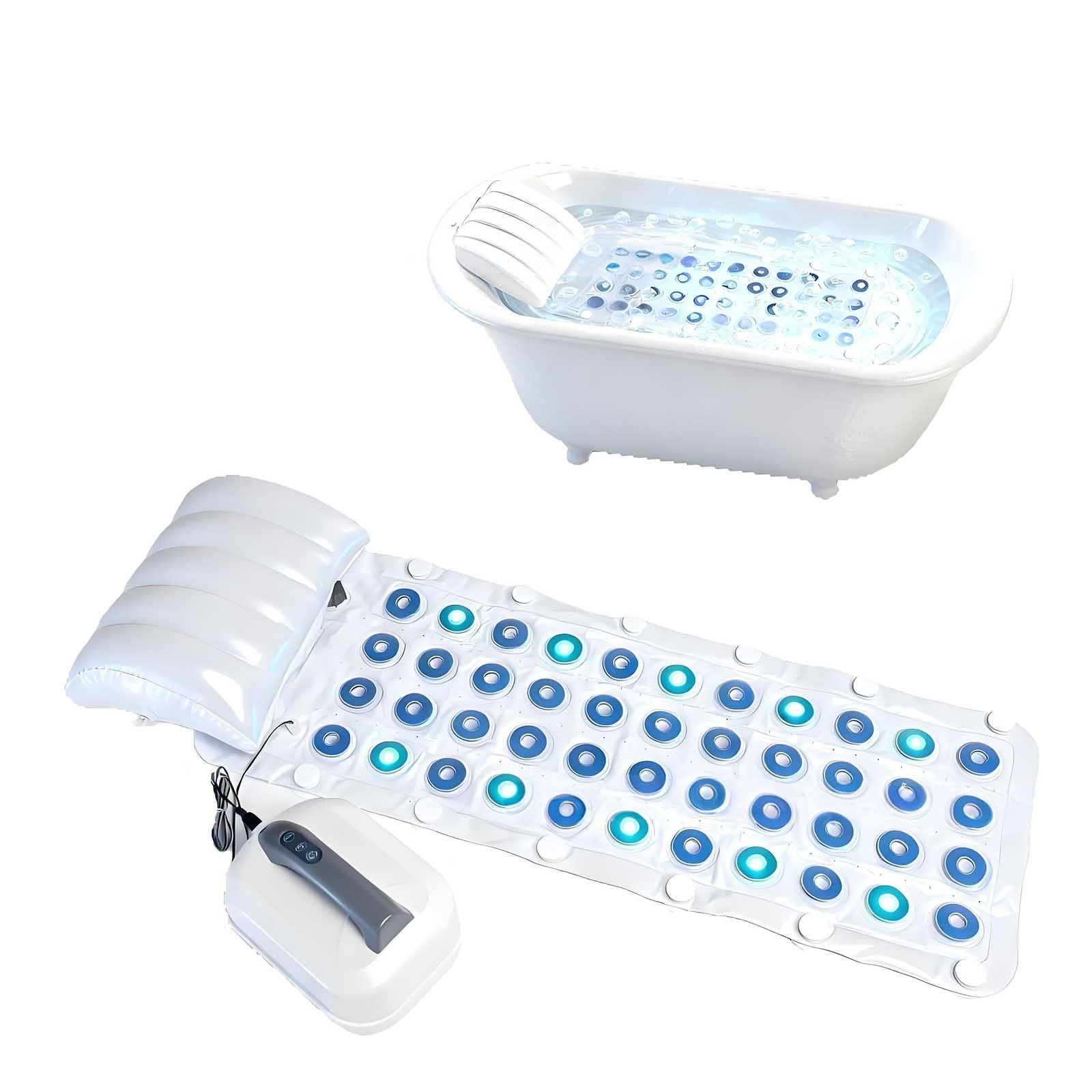 Massaggiatore Portatile Per Vasca Da Bagno Con Schiuma, Tappetino Per Vasca Da Bagno Con Schiuma, Tappetino Per Massaggio Completo Del Corpo Da 43,3 Pollici Con 6 Modalità, Telecomando E Luce Led