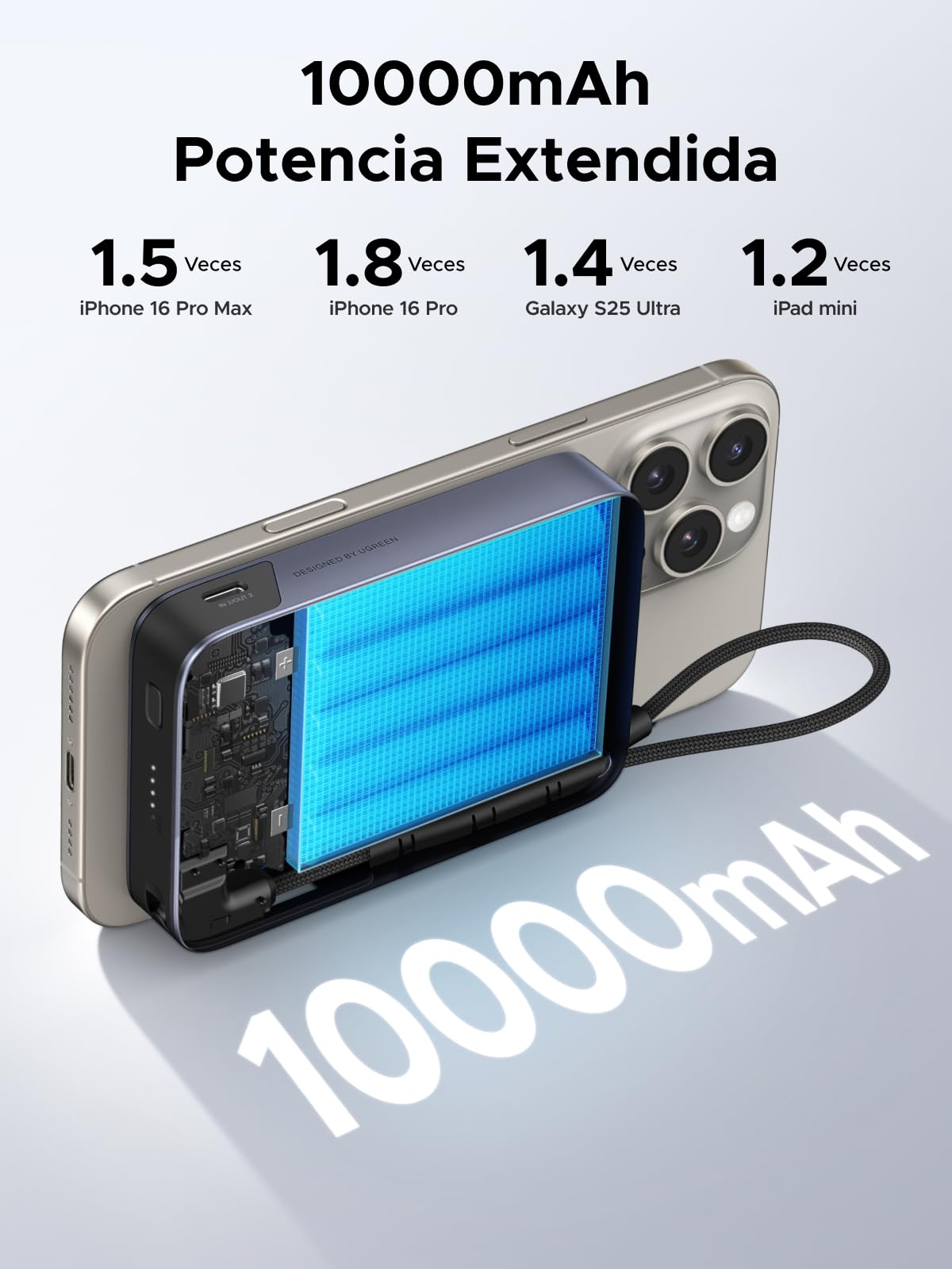 UGREEN Zapix Qi2 15W Power Bank Inalámbrico 10000mAh Batería Externa 30W | Soporte Plegable, Cargador Portátil Inalámbrico, Carga Rápida Magnético Compatible con iPhone 17 16 15 14 13 Air Plus Pro Max