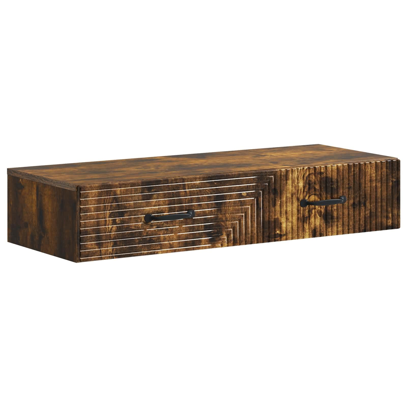Stolik ścienny dębowy dymu 87,5 x 34,5 x 17 cm | Drewno, 1 szuflada, montaż na ścianie, wszechstronne zastosowanie do salonu, sypialni, przedpokoju