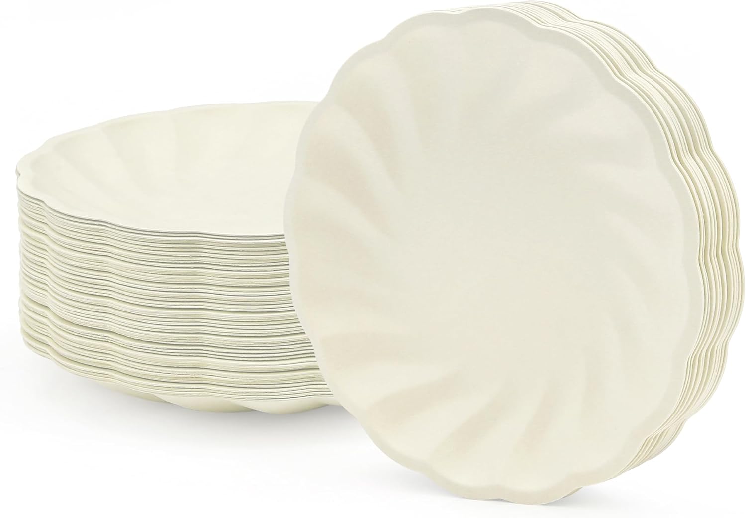 7″ Scalloped Compostable Plates (50 Pack) Disposable Plates Beige for Outdoor Parties, Picnics & Events