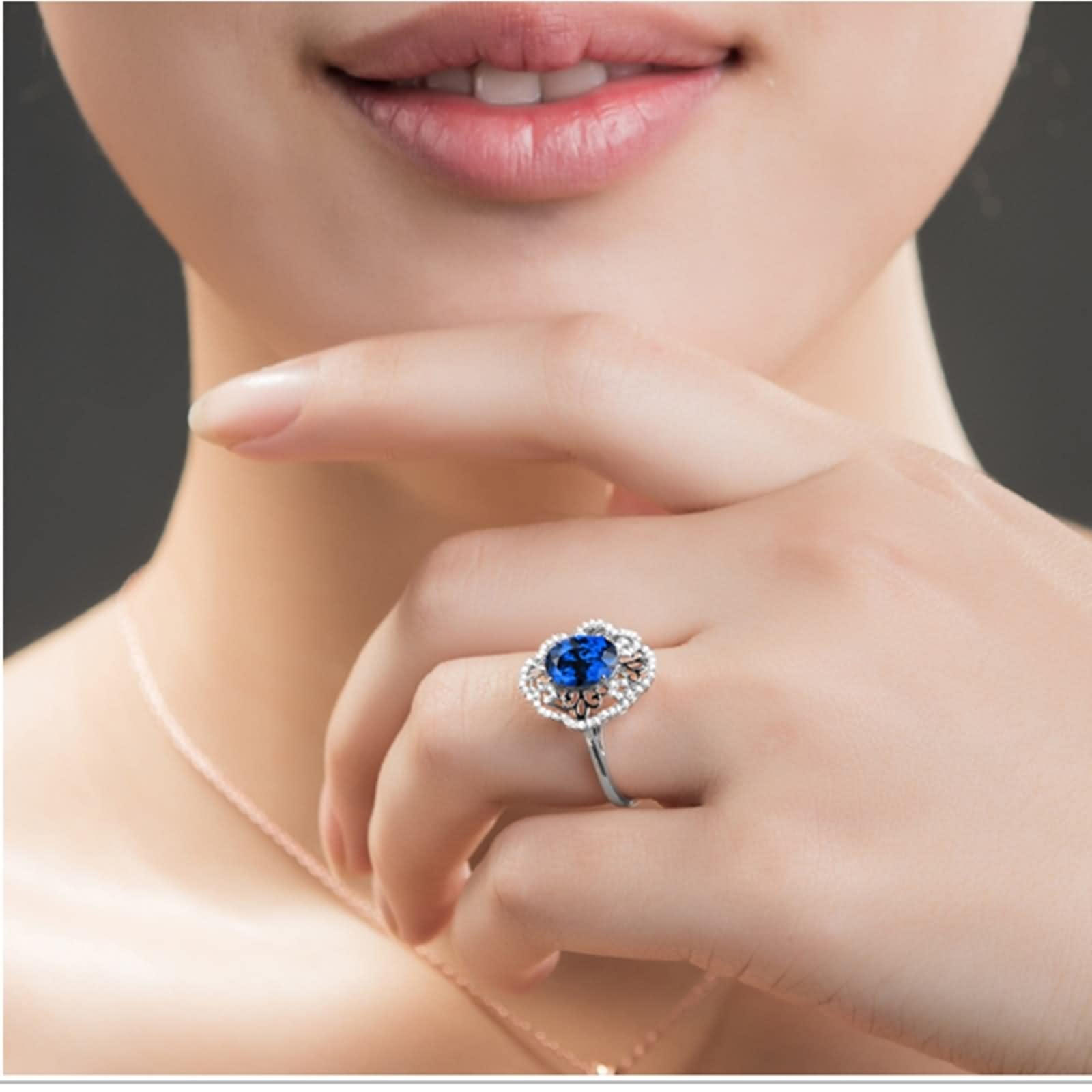 Anello da donna, moderno, in oro bianco 18 carati (750), con tanzanite da 2 carati, regalo per la migliore amica