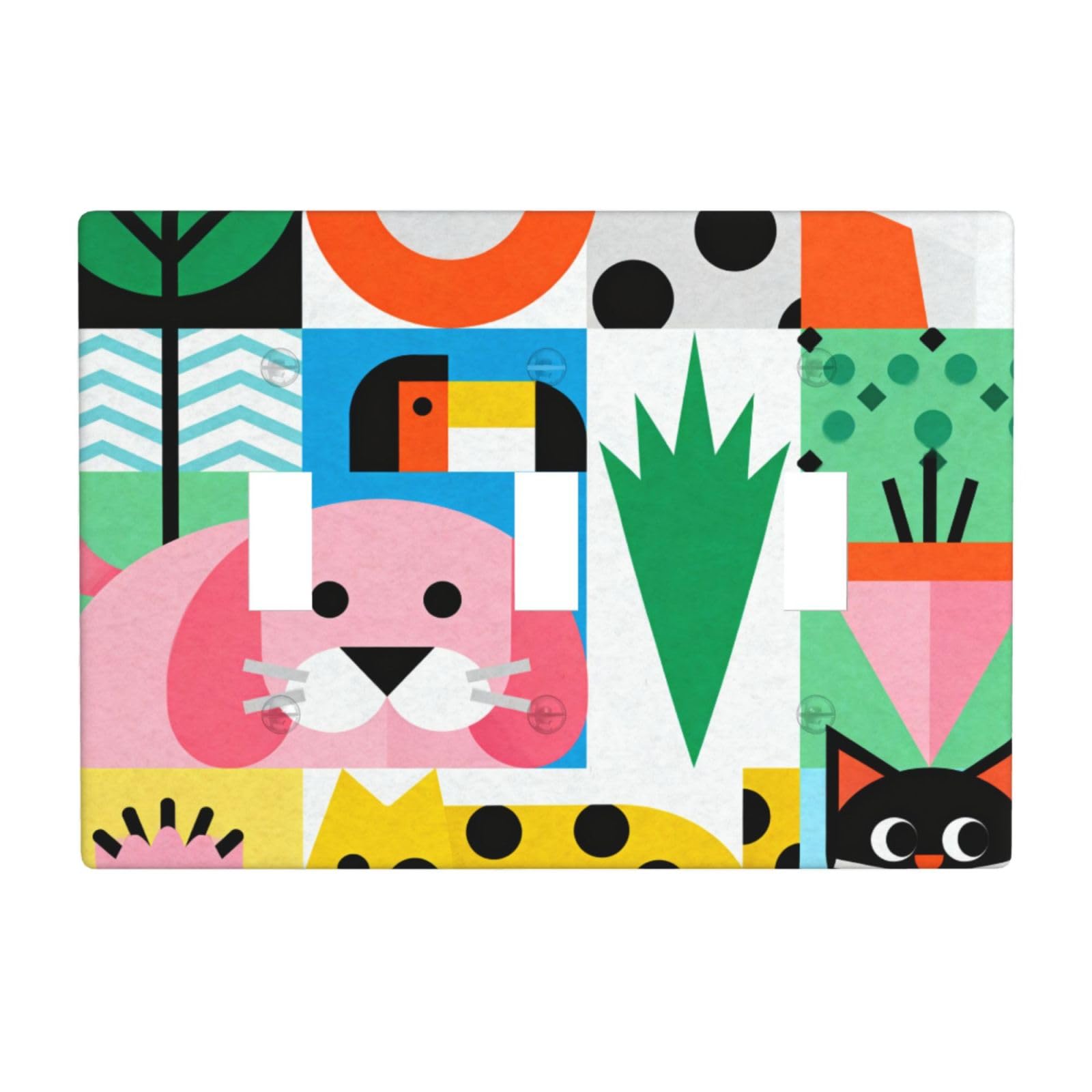 Animal Abstract 3 Gang Switch Plate Cover-Unbreakable Polycarbonate Wall Plate, Heat Resistant Toggle Switch Decor for Home