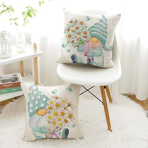 Miniatura 4 de All Smiles Juego de 4 fundas de almohada de 18 x 18 pulgadas, color azul claro, para primavera, verano, decoración del hogar para patio, sofá,